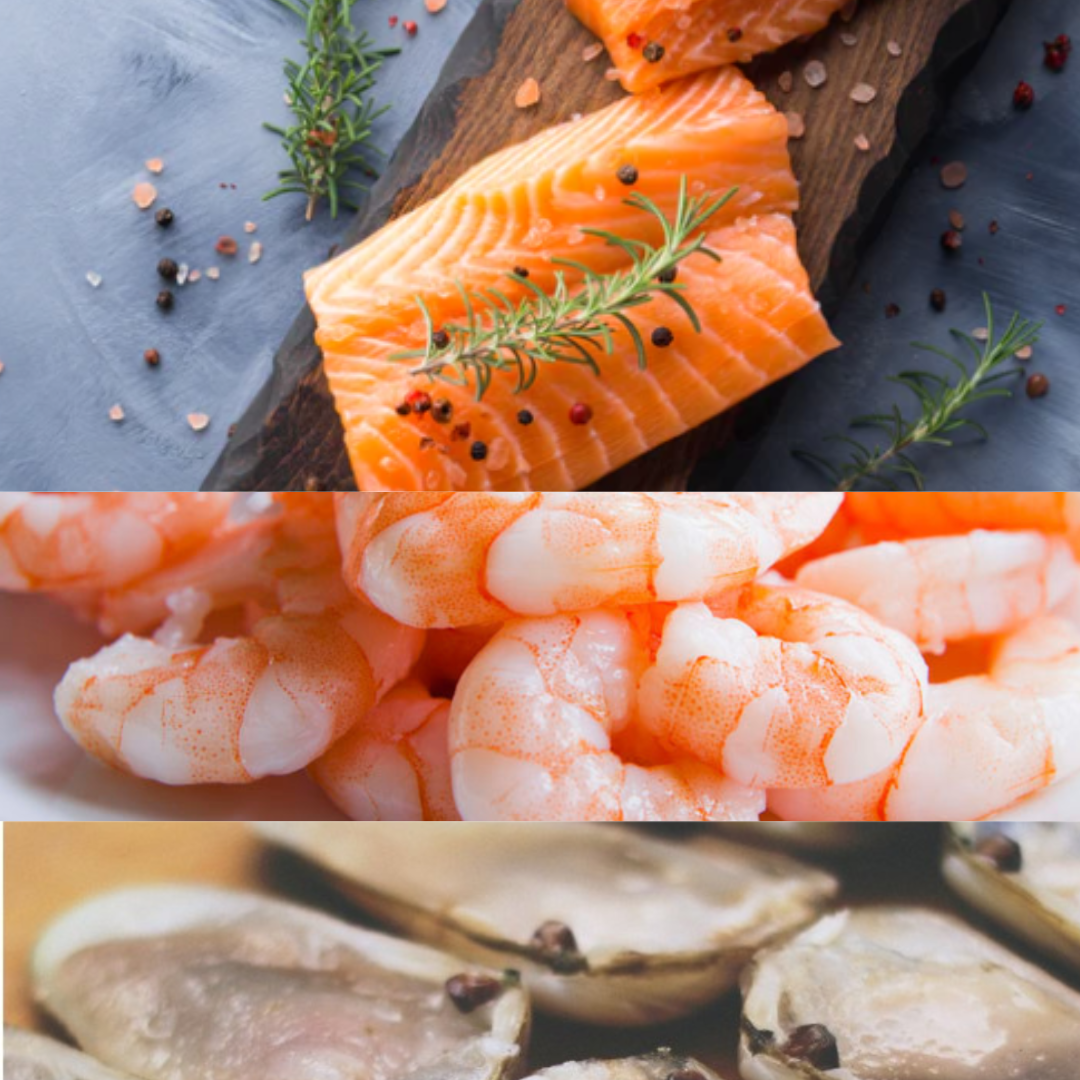 20 Machas + Salmon Porcionado Kg + Camarones Kg